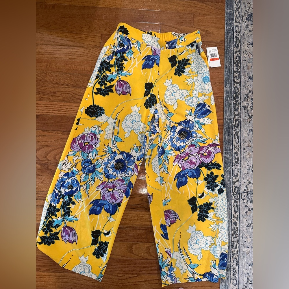 Yellow Floral Print Pants- Size XS New with Tag